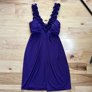 Maggie London Deep Purple V-Neck Ruffle Dress | Size 10